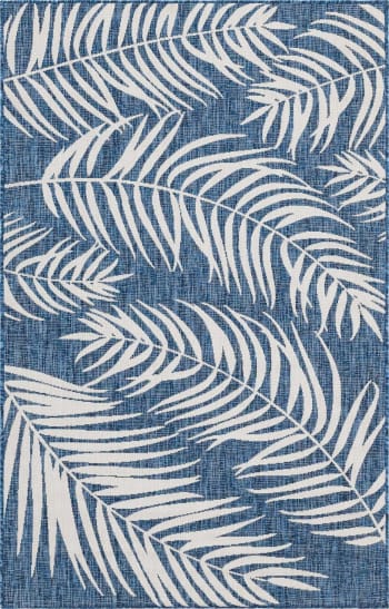MOA - Tapis intérieur extérieur bleu au motif palmier 160x230