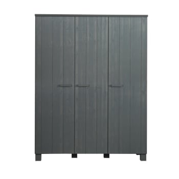 DENIS - Armoire 3 portes en pin brossé gris acier