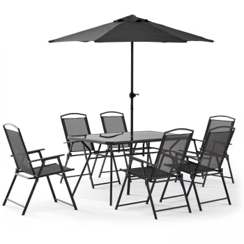 Bormes - Ensemble table de jardin 6 places avec parasol gris