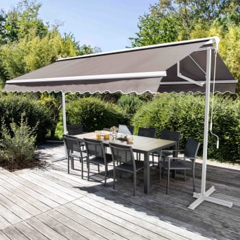Store Double Pente FRENE 3,95x3m Sur Pieds - Toile Anthracite, Structure Grise