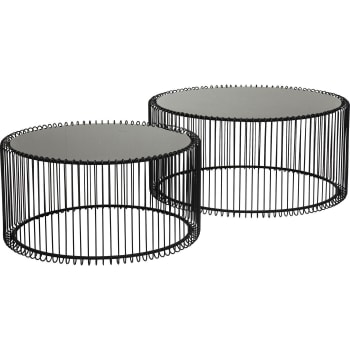 Wire - 2 tables basses rondes en acier noir et verre
