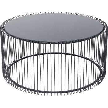 Wire - Table basse ronde en acier noir et verre