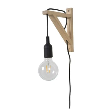 FIX - Aplique   lámpara de pared con enchufe madera negro 22,5cm