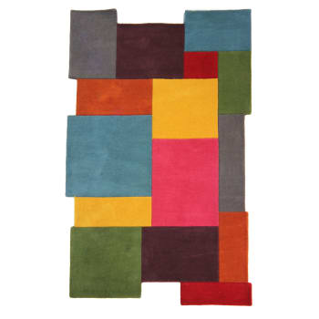 FR DESIGN - Tapis géométrique design en laine multicolore 90x150
