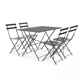 Rome - Table de jardin bistrot et 4 chaises pliantes gris