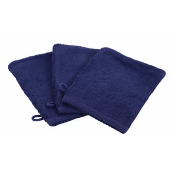 3 gants essentielle - Lot de 3 gants de toilette eponge en coton bleu marine
