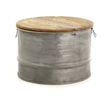 Noldor - Table basse ronde métal et bois H45 cm