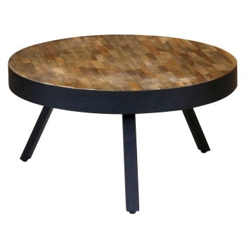 Woody - Table basse teck recyclé et métal ronde D76 cm