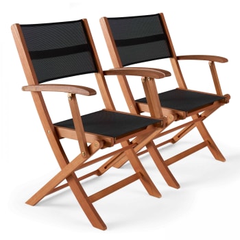 Martigues - Lot de 2 fauteuils pliants de jardin en bois noir