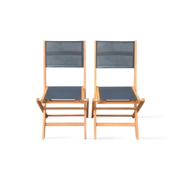 Martigues - Lot de 2 chaises pliantes de jardin en bois noir