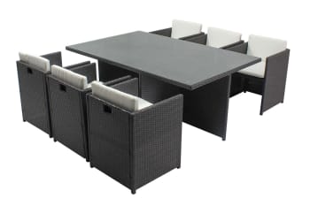 Miami - Table et chaises 6 places encastrables en résine gris/blanc
