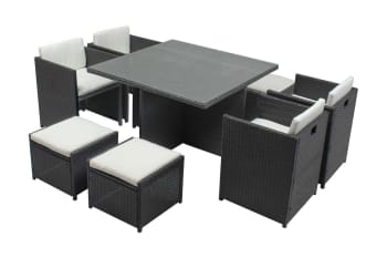 Miami - Table et chaises 8 places encastrables en résine gris/blanc