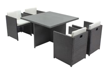 Miami - Table et chaises 4 places encastrables en résine gris/blanc
