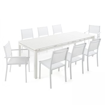 Galilée - Ensemble table de jardin extensible en aluminium et 8 assises blanc