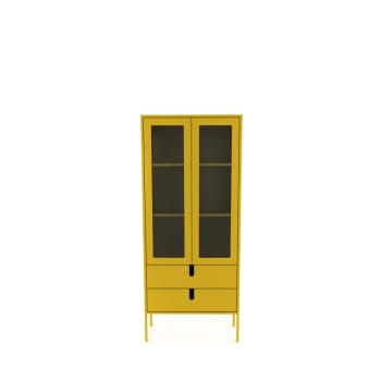 Uno - Vitrine en bois 2 portes 2 tiroirs H178cm jaune moutarde
