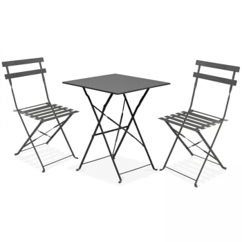 Rome - Table bistrot de jardin et 2 chaises pliantes gris