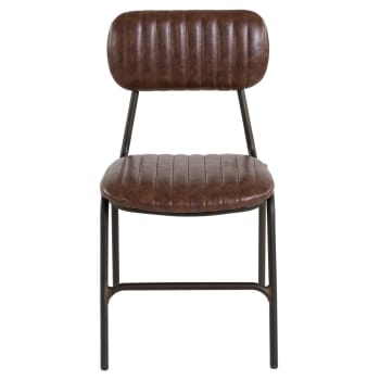 Marius - Chaise vintage imitation cuir marron et métal