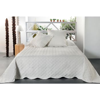 Californie - Jeté de lit aux formes géométriques surpiquées polyester ecru 180x240