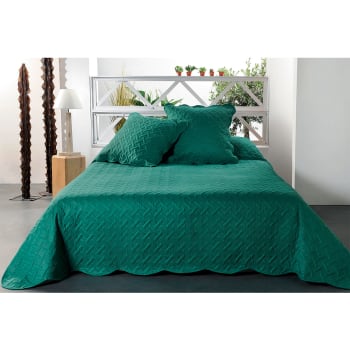 Jeté de lit aux formes géométriques surpiquées polyester vert 250x260