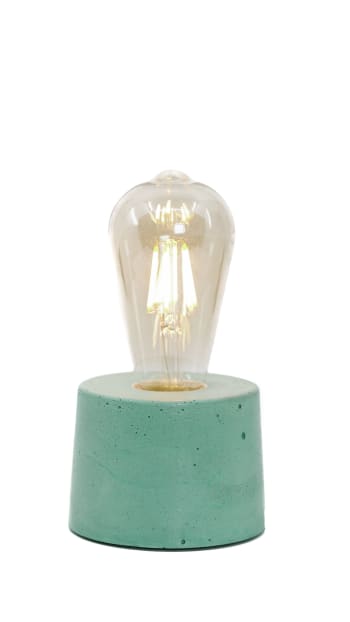 CYLINDRE - Lampe cylindrique en béton turquoise fabrication artisanale