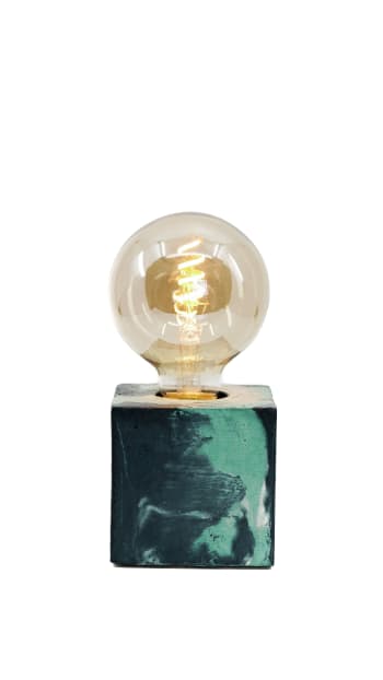 CUBE MARBRÉ - Lampe cube marbré en béton turquoise & bleu