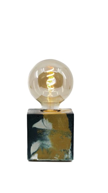 CUBE MARBRÉ - Lampe cube marbré en béton jaune & bleu
