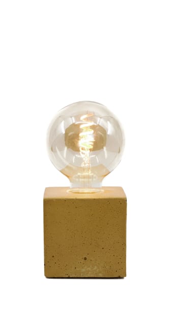 CUBE - Lampe cube en béton jaune moutarde fabrication artisanale