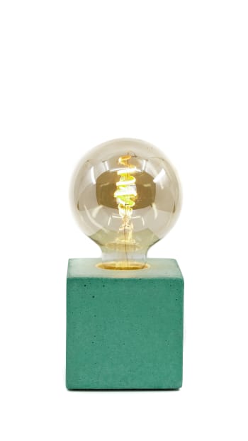 CUBE - Lampe cube en béton turquoise fabrication artisanale