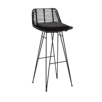 Capurgana - Chaise de bar design en rotin 75cm noir