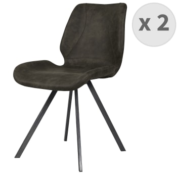 HORIZON - Chaise industrielle micro vintage marron foncé pieds métal noir (x2)