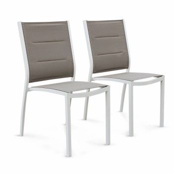 Chicago - Lot de 2 chaises en aluminium blanc et textilène taupe