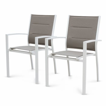 CHICAGO - Lot de 2 fauteuils en aluminium blanc et textilène taupe