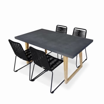 Table de jardin en fibre de ciment et chaises en corde noire