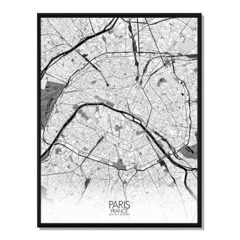 Poster Parigi Mappa in B&N 40x50