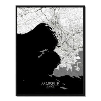 Affiche Marseille Carte N&B 40x50