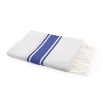 St tropez - Fouta blanche coton  100x200 blanc / bleu grec