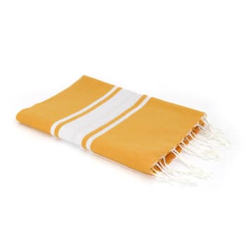 St tropez - Fouta bande blanche coton  100x200 jaune safran