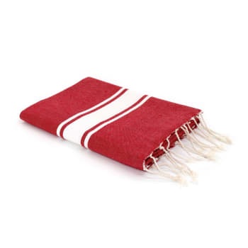 St tropez - Fouta bande blanche coton  100x200 rouge