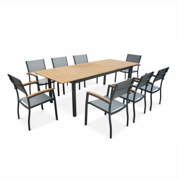 Ensemble table ronde anthracite et 6 chaises textiles OSAKA