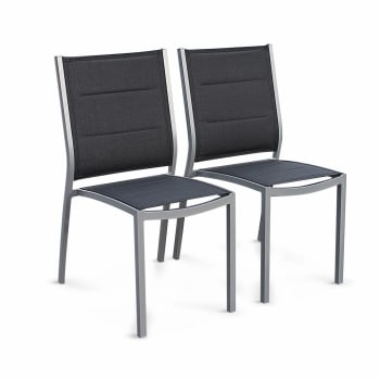 Chicago - Coppia di sedie da giardino moderne  in alluminio e textilene grigio