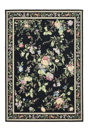 FLOMI - Tapis floral tissé plat - noir 160x230 cm