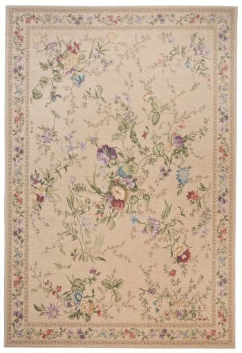 FLOMI - Tapis floral tissé plat - beige 160x230 cm