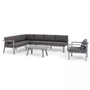 Saint tropez - Salon jardin  d'angle 6 places avec table basse gris