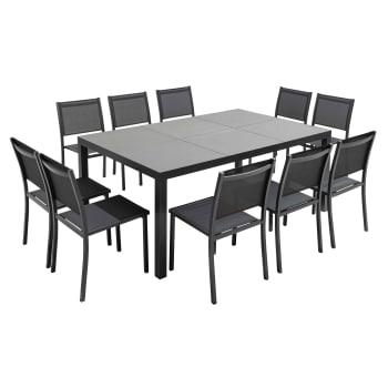 Tivoli - Mesa y 10 sillas de jardín de aluminio y cerámica gris