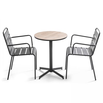 Tivoli - Mesa de jardín redonda y 2 sillas con reposabrazos apilables