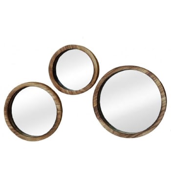 ROND - Set de 3 miroirs décoratifs ronds en bois