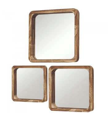 TRIO - Set de 3 miroirs décoratifs carrés en bois