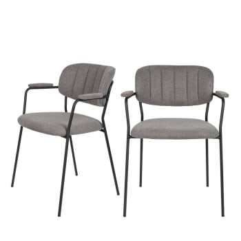 Jolien - Lot de 2 chaises avec accoudoirs et pieds noirs gris