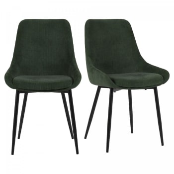 Zaipo - Lot de 2 chaises design velours côtelé vert foncé