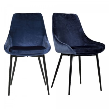 Zaipo - Lot de 2 chaises en velours style moderne bleu